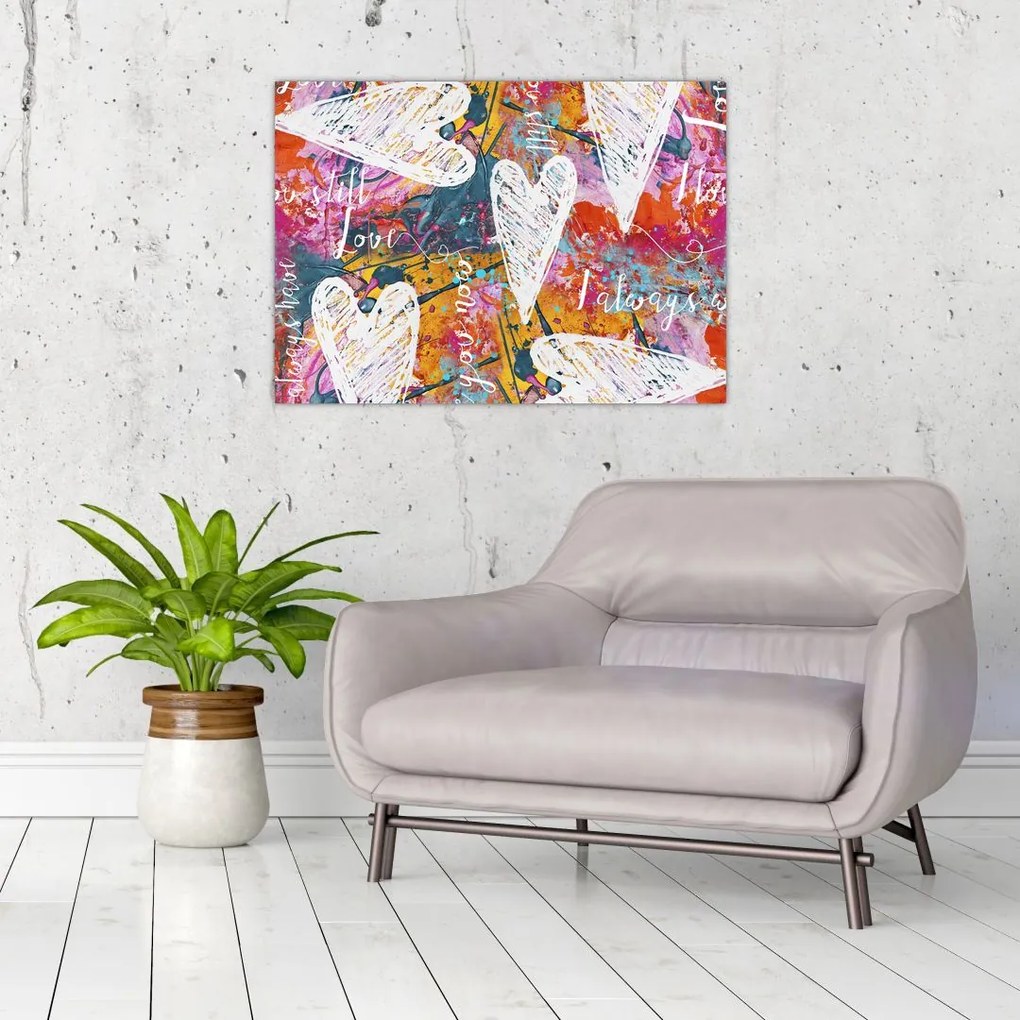 Tablou pe sticlă - Inima pe un fundal abstract (70x50 cm)