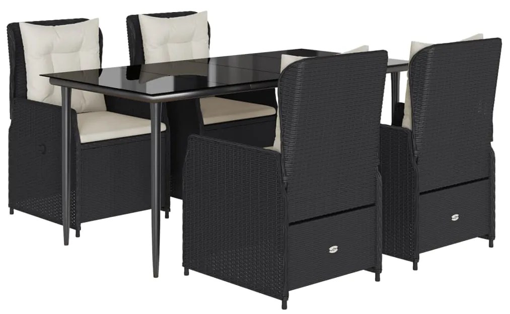 3262829 vidaXL Set mobilier de grădină cu perne, 5 piese, negru, poliratan