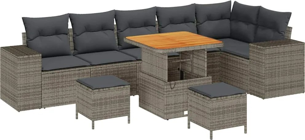 vidaXL Set de canapele pentru grădină cu pernă 9 pcs Gri poliratan