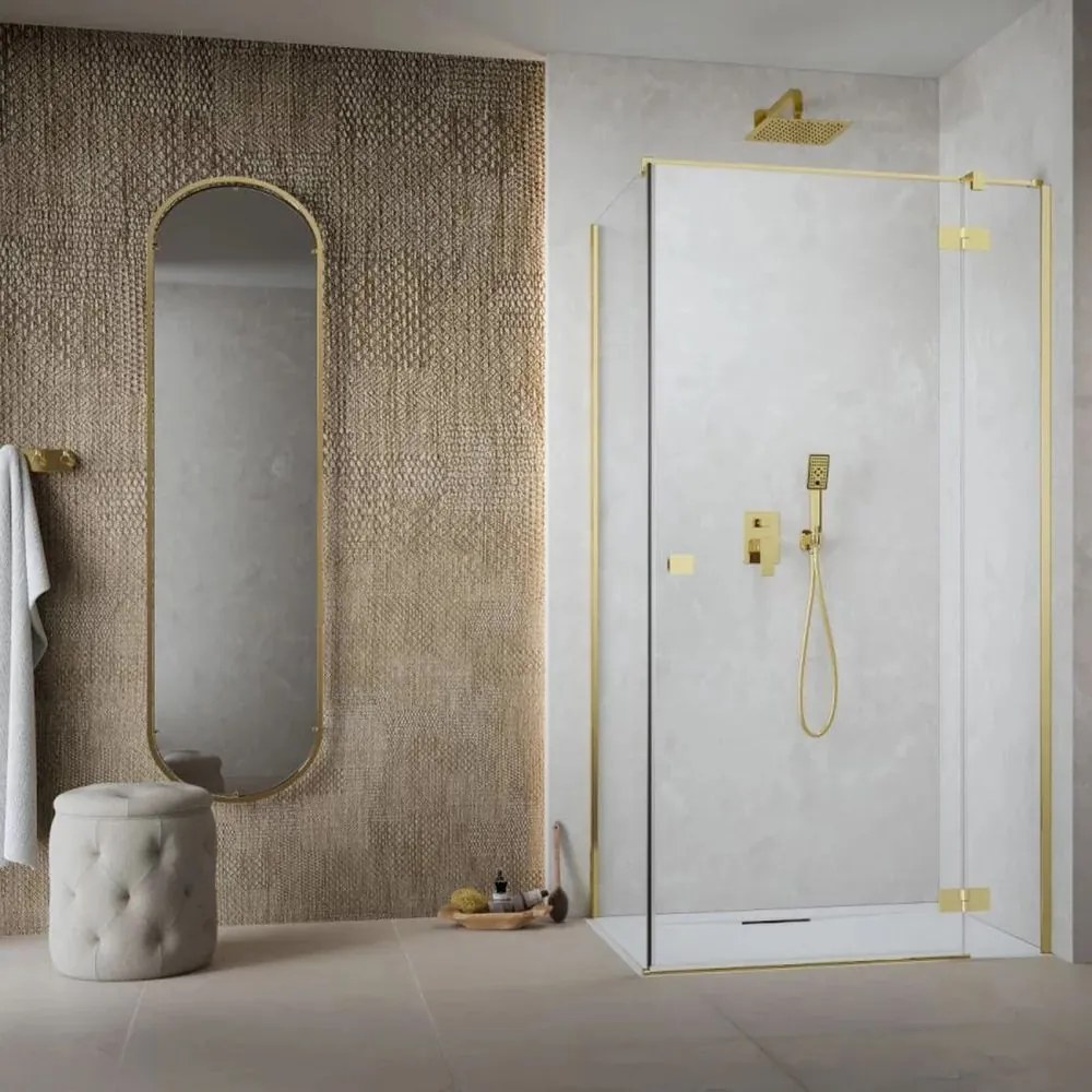 Usa de nisa batanta Radaway Essenza KDJ 100 cm sticla 6 mm finisaj auriu-transparent deschidere dreapta