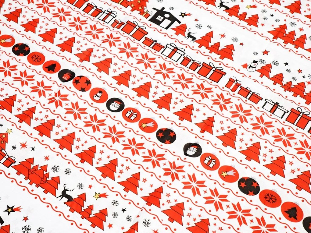 Lenjerie de pat flanel CHRISTMAS TOP rosu + cearsaf microplus SOFT 90x200 cm alb