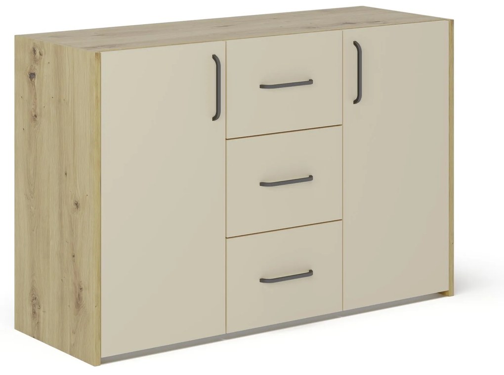 Comoda Malmo, 3 Sertare, 2 Usi, Stejar Artisan/Argila, 120 x 42 x 80 cm