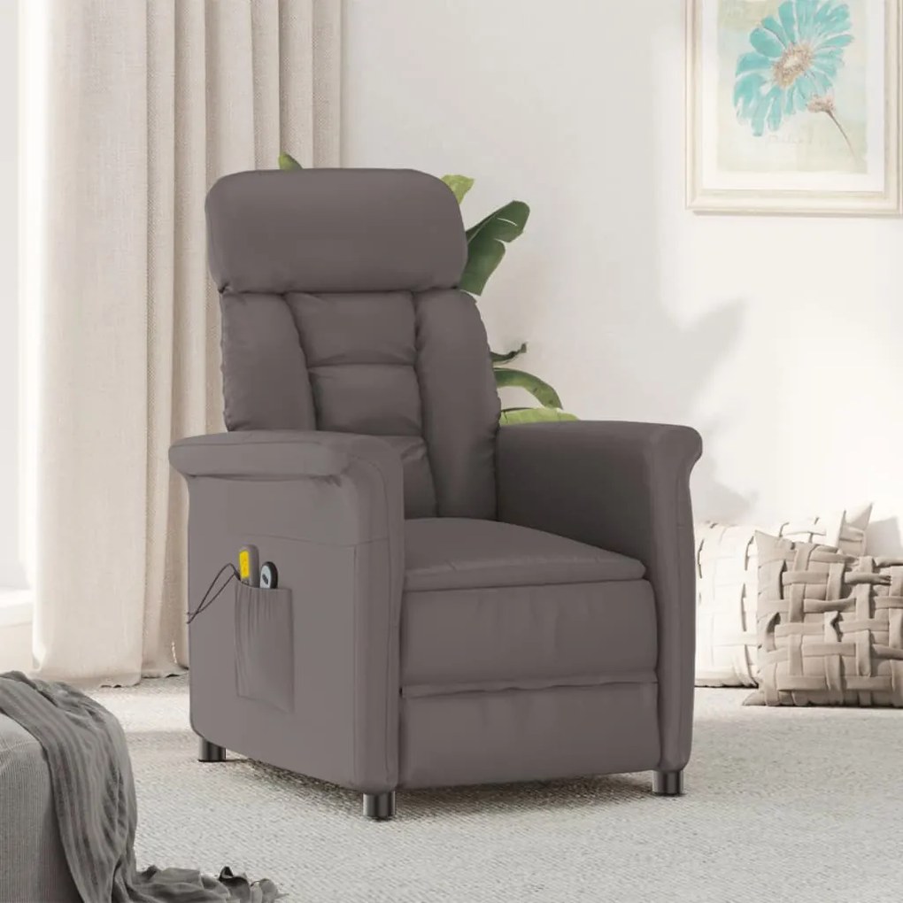 3098351 vidaXL Fotoliu de masaj electric, gri, piele ecologică