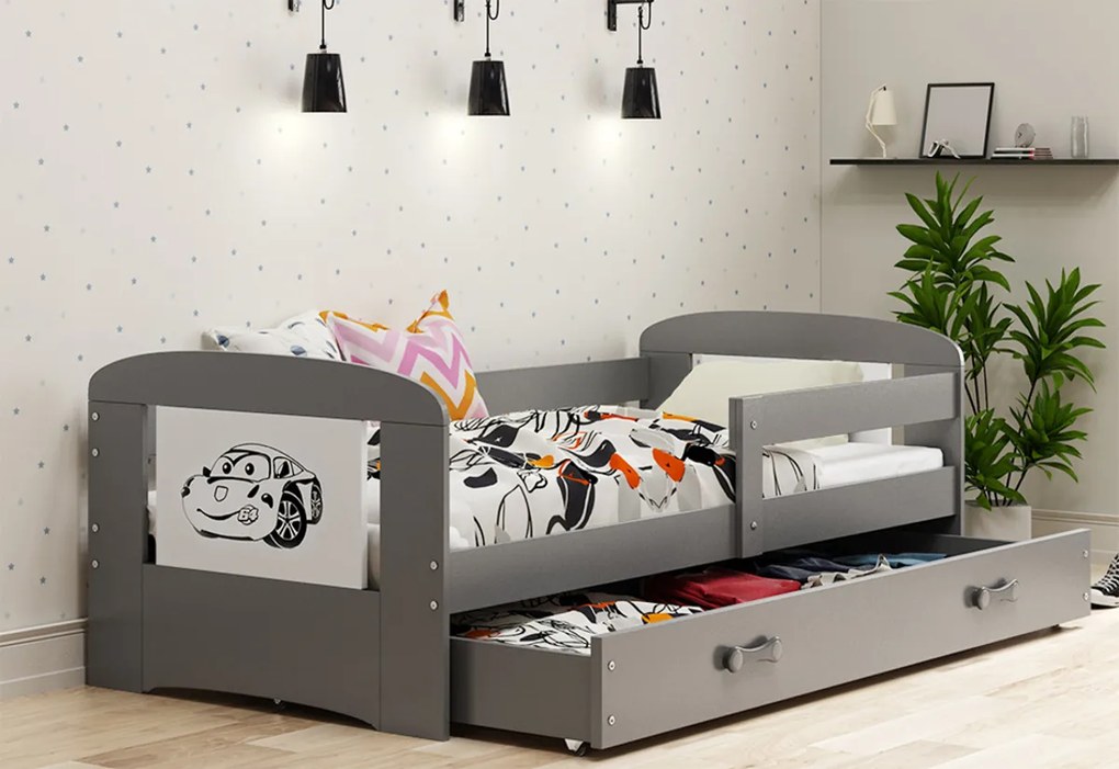 Supermobel Pat pentru copii FILIP P1S P1 + SD + saltea + somieră GRATIS, 80x160 cm, alb/auto