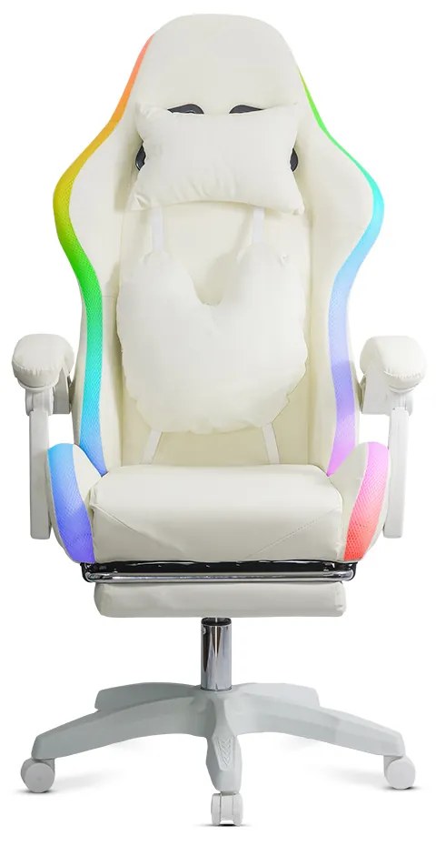 Scaun ergonomic gaming alb cu piele ecologică cu lumini LED RGB OFF 298
