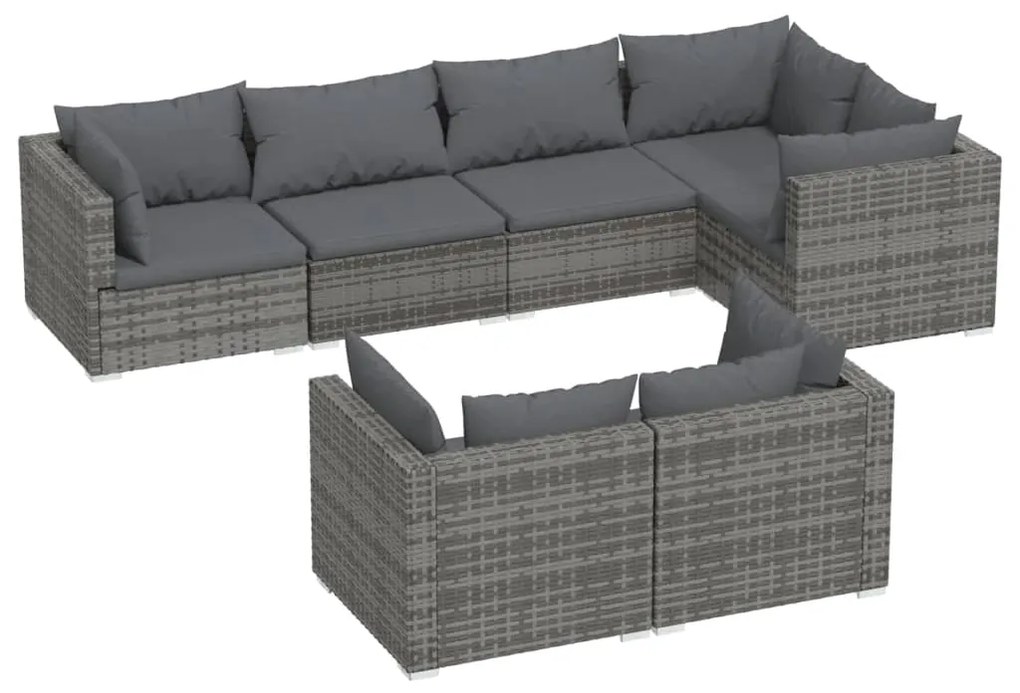 3102477 vidaXL Set mobilier de grădină cu perne, 7 piese, gri, poliratan