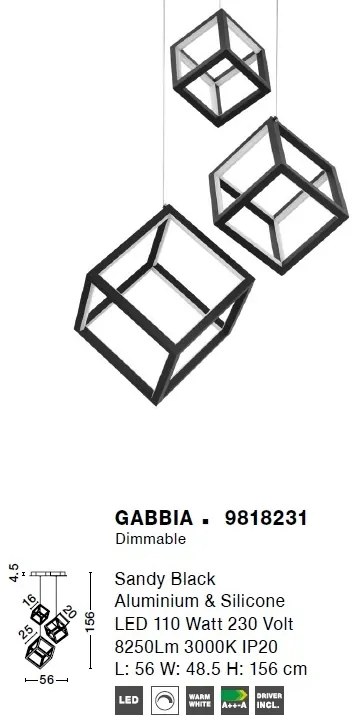 Lustra cu 3 pendule LED design modern geometric GABBIA negru NVL-9818231
