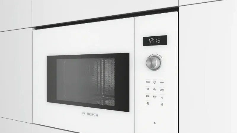Cuptor cu microunde de încastrat Bosch BFL524MW0, 20 l, 800 W, 7 programe, Memorie, Dezghețare, Alb