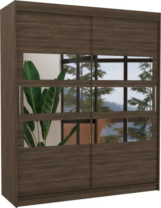 Dulap cu usi glisante si oglinda 180x215 cm, Toledo, ADRK Furniture (Culoare: Ciocolata)