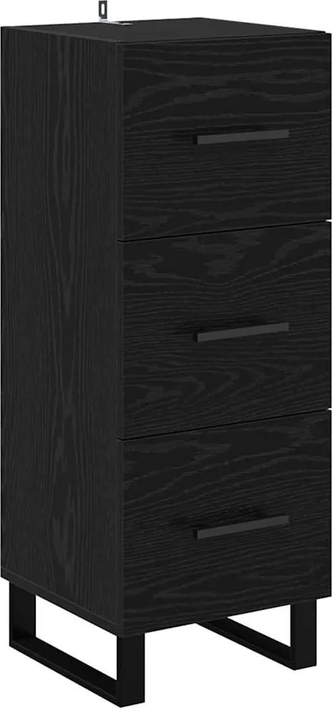 vidaXL Bufet Stejar Negru 34,5 x 34 x 90 cm Lemn Ingineresc și Fier