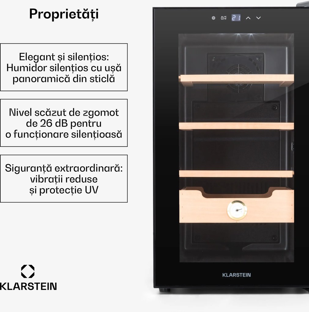 Klarstein El Presidente 48 – humidor pentru trabucuri, 48 l, 3 rafturi și 1 compartiment din lemn de cedru