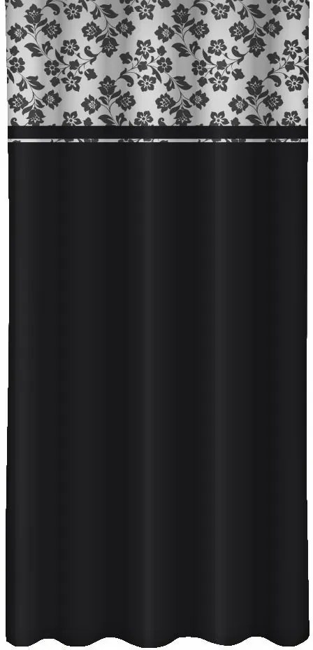 Draperie decorativă neagră cu imprimare de flori de grafit Lățime: 160 cm | Lungime: 250 cm