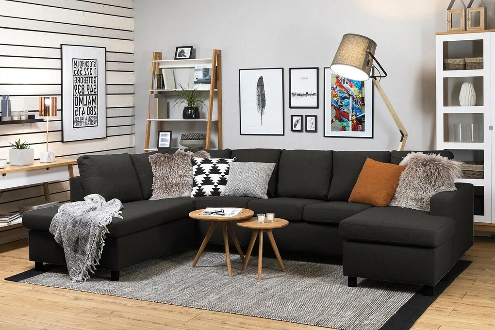 Colțar Scandinavian Choice C173Negru, Antracit, 300x195x92cm, 130 kg, Picioare: Plastic