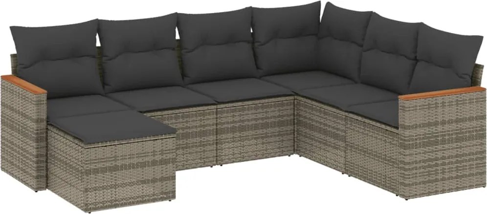 vidaXL Set canapele de grădină, 7 piese, cu perne, gri, poliratan