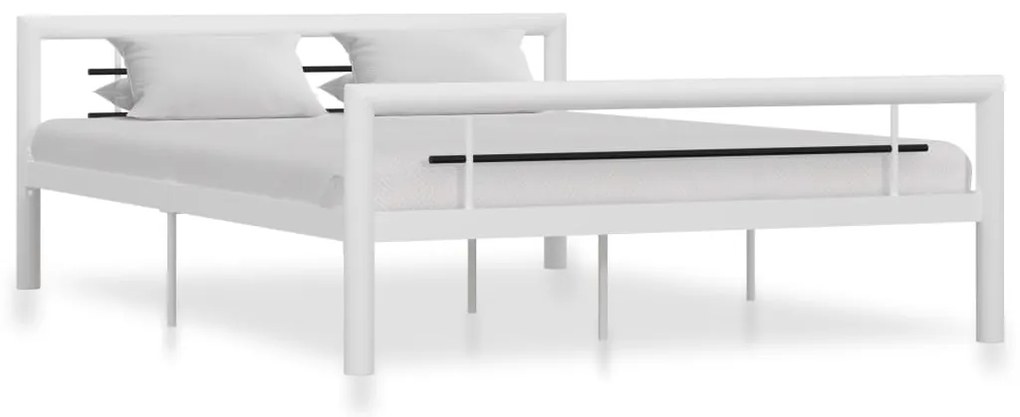 vidaXL Cadru de pat, alb și negru, 140 x 200 cm, metal