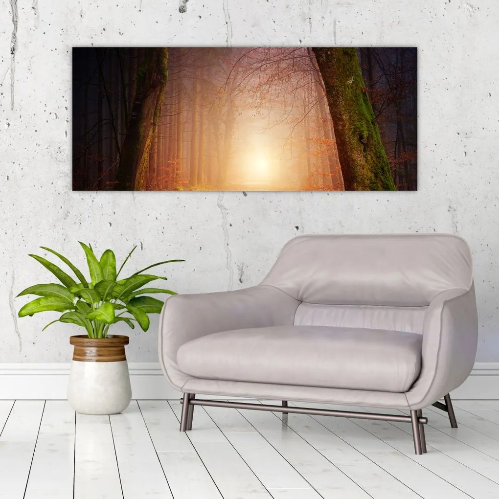 Tablou cu pădurea toamna în ceață (120x50 cm)