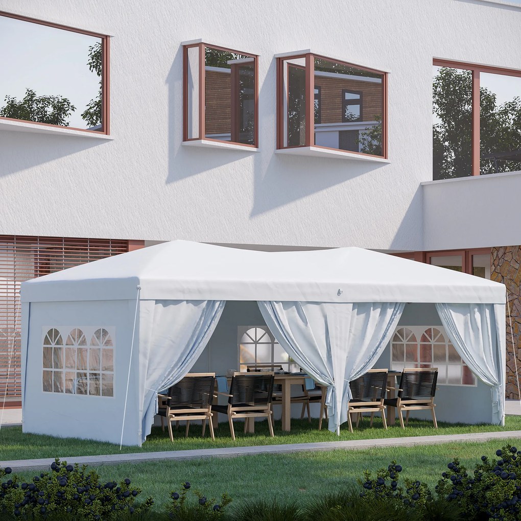 Outsunny Pavilion Pliabil pentru Grădină cu 6 Panouri Laterale, Alb, 3x6m | Aosom.ro
