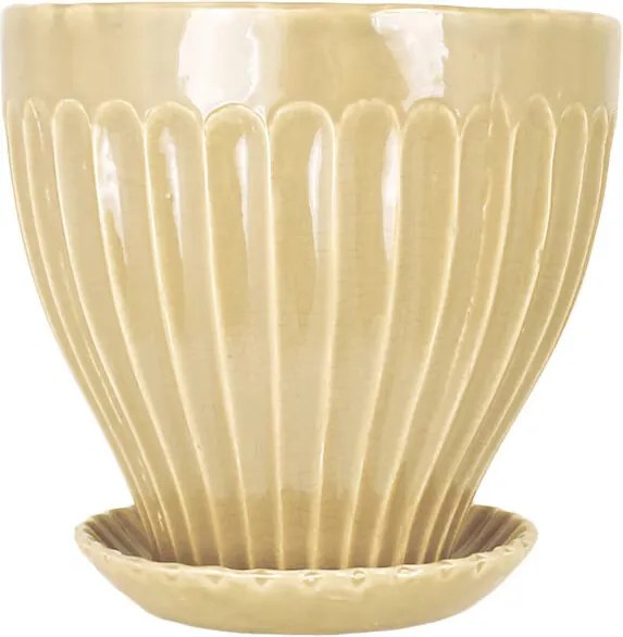 Ghiveci ceramică decorativ, ghiveci cu farfurioară, galben, Ø 21 x H 19 cm, „Anna"