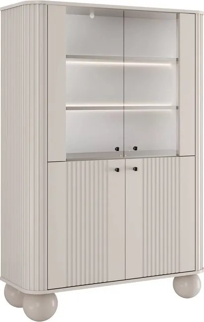 Vitrină Vesper 103 cm cu 4 uși - cașmir / mânere negre / picioare sferice