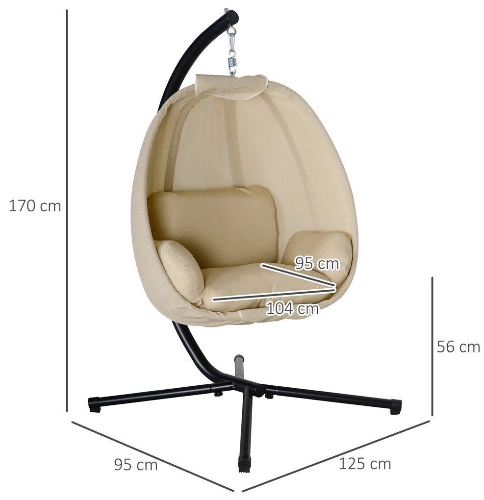 Outsunny Fotoliu suspendat, Scaun leagăn în formă de ou cu pernă moale, potrivit pentru interior și exterior, 125L x 95L x 170Î cm, Khaki | Aosom Romania