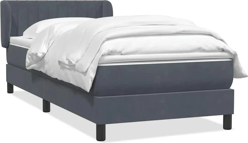 vidaXL Pat box spring cu saltea, gri închis, 90x220 cm, catifea