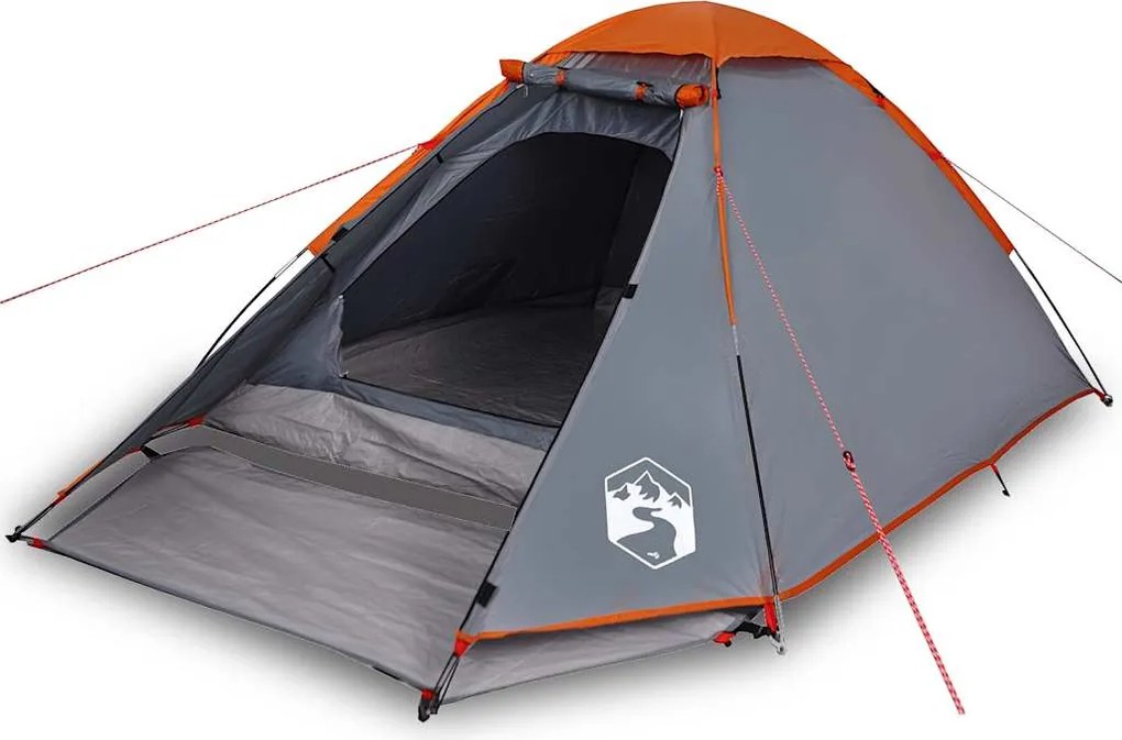 vidaXL Cort de camping pentru 4 persoane, gri/portocaliu, impermeabil