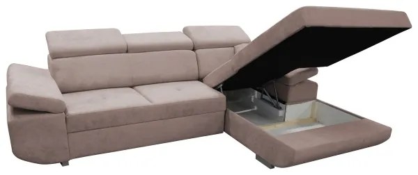 Colțar extensibil CASTELO în formă de L, cu spațiu de depozitare, cu șezlong pe partea dreaptă, bej