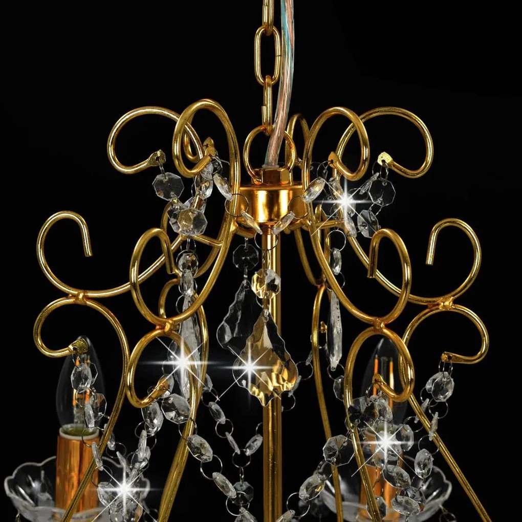 Candelabru cu margele de cristal, auriu, rotund, 6 x E14