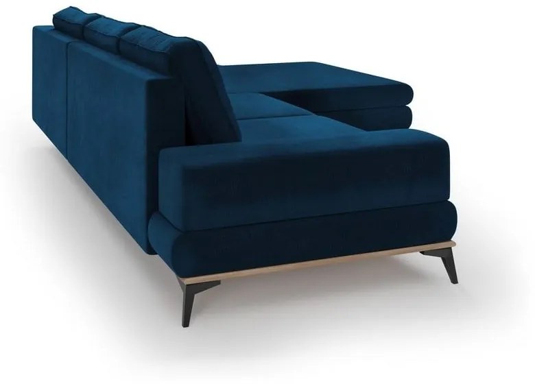 Colțar extensibil cu tapițerie de catifea și șezlong pe partea dreaptă Windsor & Co Sofas Astre, albastru