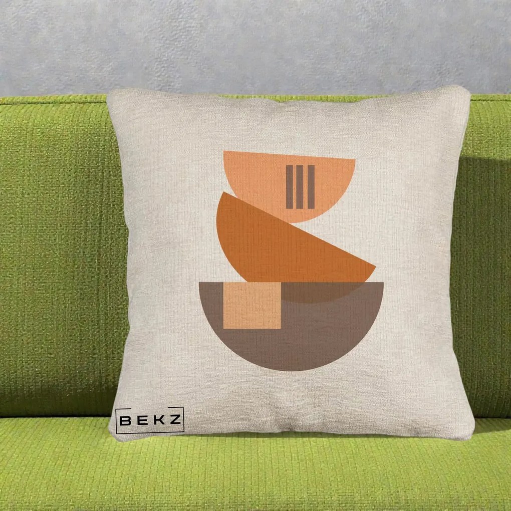 Perna Decorativa Geometric Bauhaus Boluri Portocaliu, 40x40 cm, Bej Canapea, Husa Detasabila, Perna Inclusa, BEKZ®