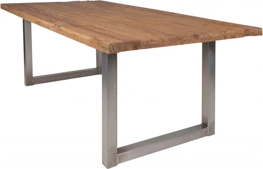 Masa dreptunghiulara cu blat din lemn de tec reciclat Tables &amp; Benches 200 x 100 x 76 cm maro/argintiu