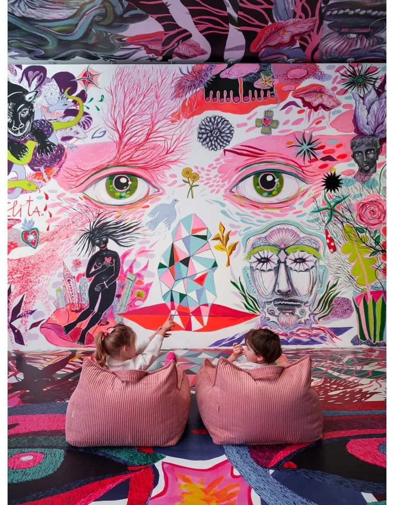 Fotoliu puf pentru copii roz cu tapițerie din catifea reiată Chair – Wigiwama