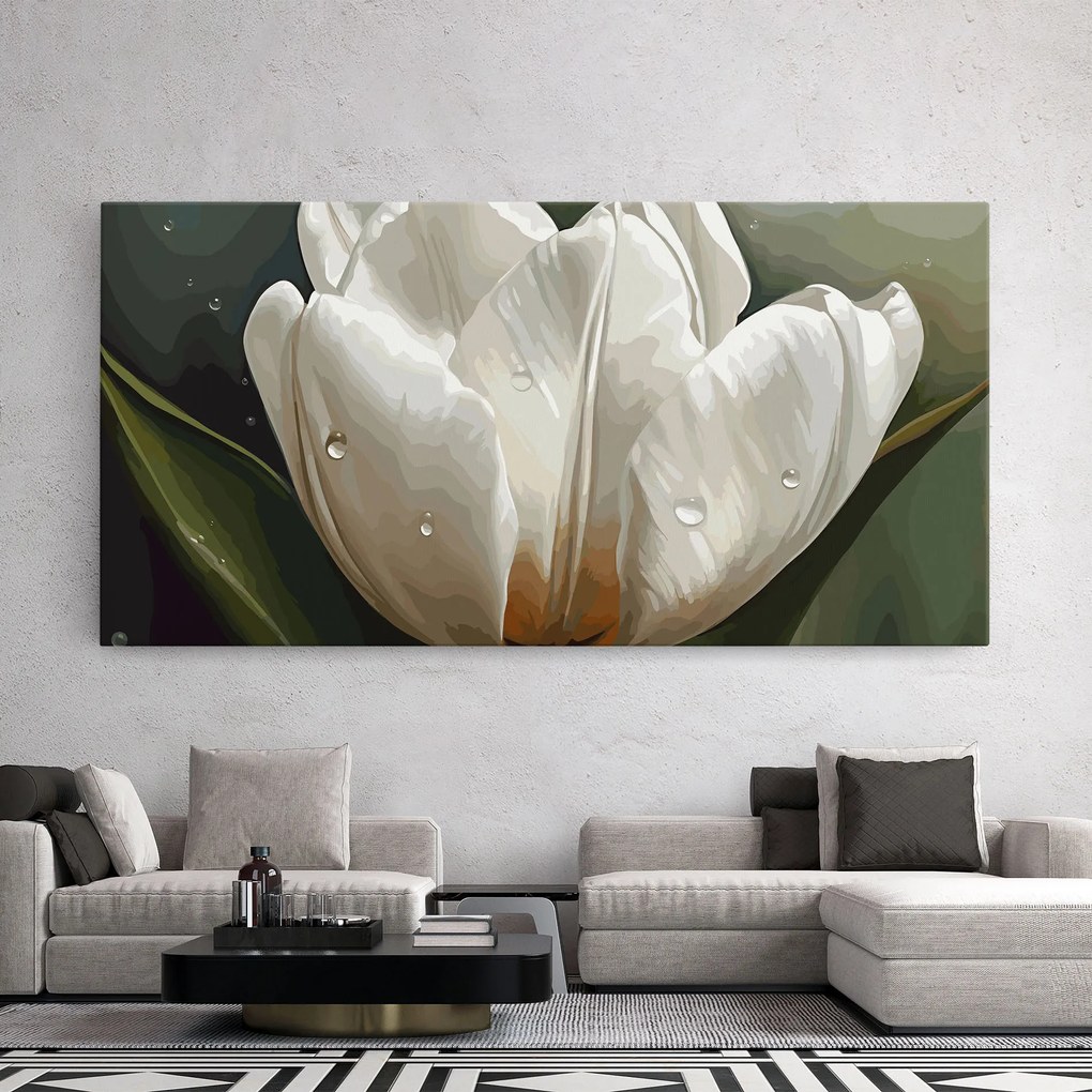 Tablou Canvas, 40x80cm, Dormitor si Living, Flori, Lalele, Pretty White Tulip