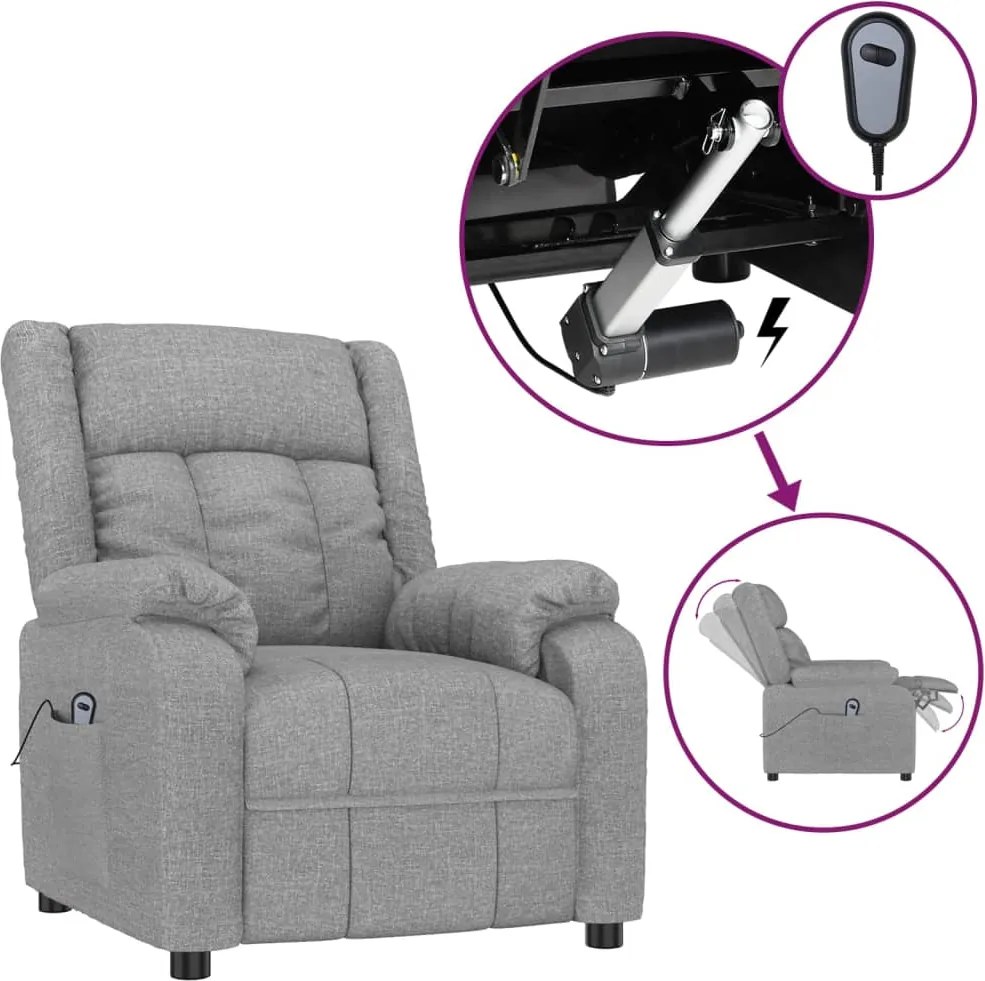 vidaXL Fotoliu rabatabil electric, gri deschis, textil