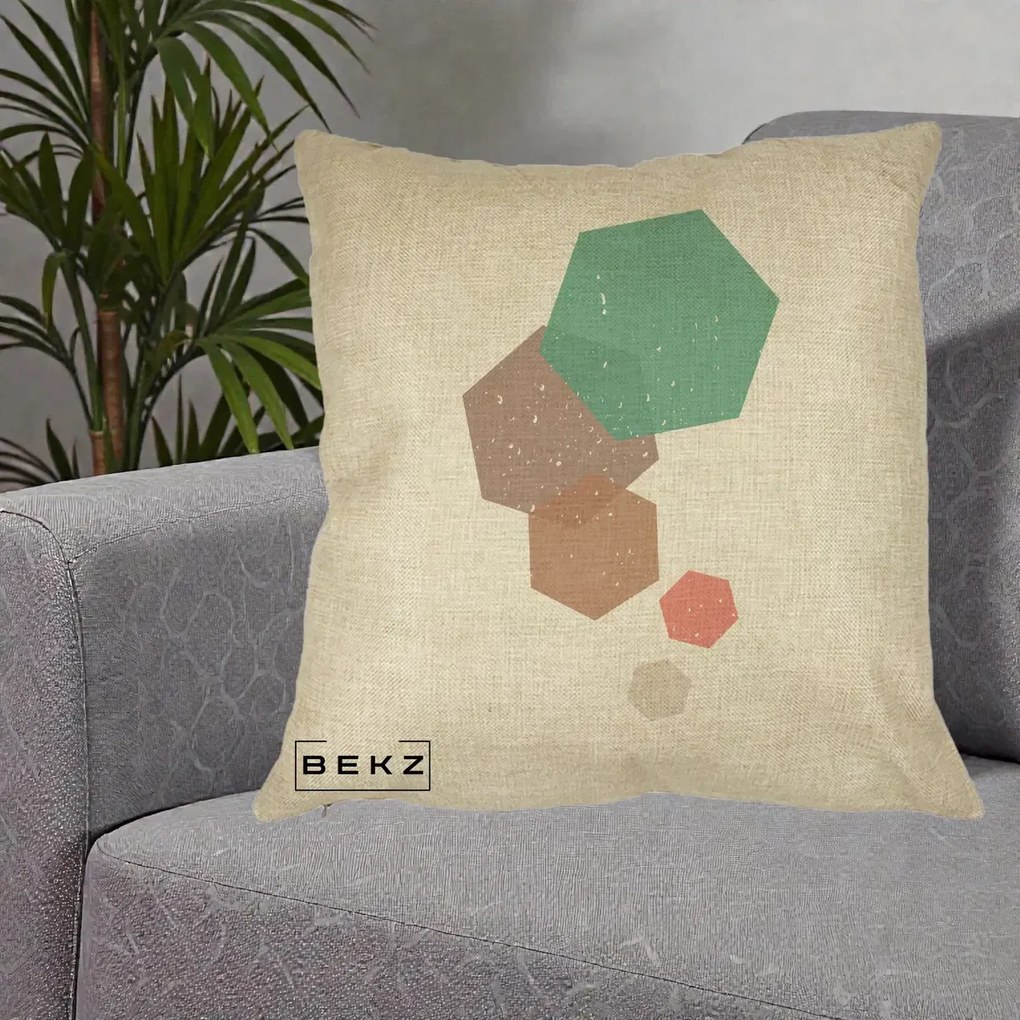 Perna Decorativa Geometric Hexagoane Pastel, 40x40 cm, Crem, Husa Detasabila, Perna Inclusa, BEKZ®