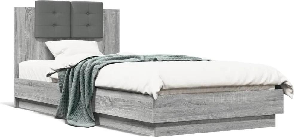 vidaXL Cadru de pat cu tăblie gri sonoma 100x200 cm lemn prelucrat