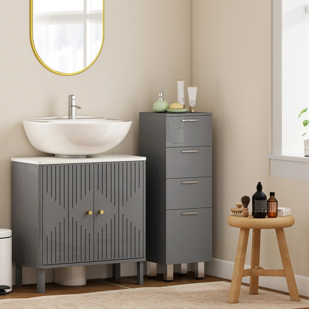 kleankin Dulap de baie, dulap de baie, 4 sertare, placă aglomerată, neted, Gri | Aosom Romania