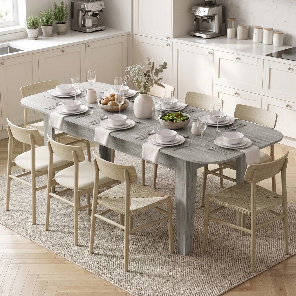 HOMCOM Masă Ovală Extensibilă pentru Dining, 140-180 cm, Gri Efect Lemn | Aosom Romania