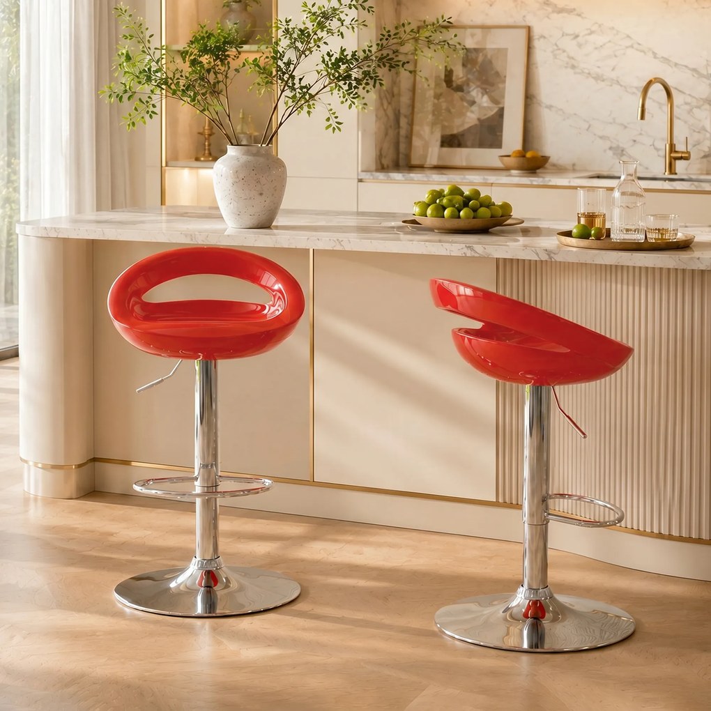 HOMCOM Set 2 Scaune de Bar Rotative cu Suport pentru Picioare și Înălțime Reglabilă, 46x41x76-96 cm, Roșu | Aosom Romania