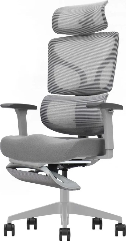 AEROFORM PRO – Scaun Ergonomic Premium, Suport Lombar cu arc, Cotiere 3D, Tetieră reglabilă, Șezut Glisant, Suport pentru picioare extensibil, Gri