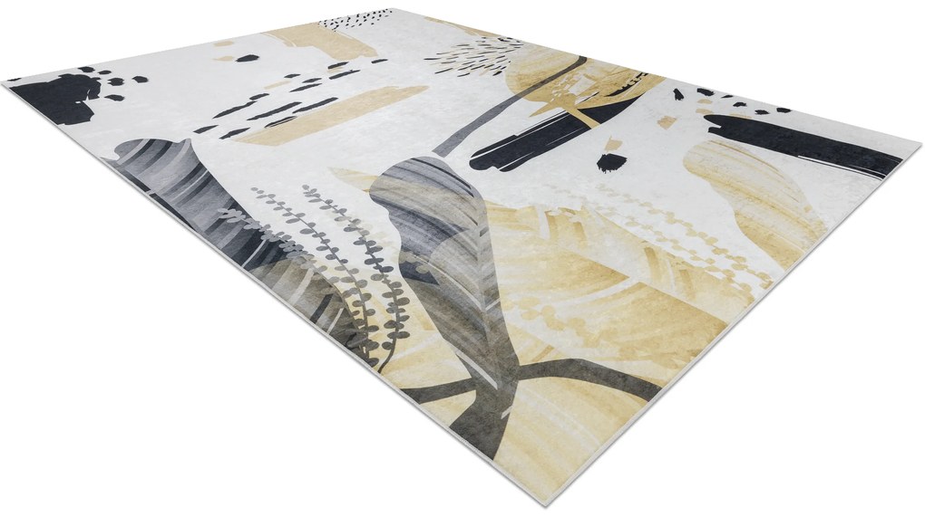 ANDRE 1097 covor lavabil Abstracțiune anti-alunecare - alb / galben - SECUNDAR-COTATI PRODUSUL