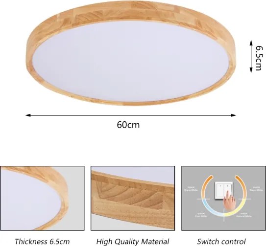 Brilagi - Plafonieră LED de tavan WOODROUND, 40 W, 230 V, 3000/4000/6000 K, Ø 60 cm