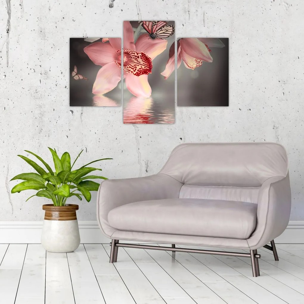 Tablou - Flori și fluture (90x60 cm)