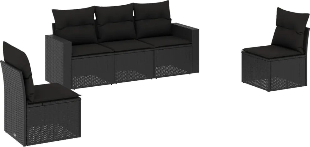 vidaXL Set mobilier de grădină cu perne, 5 piese, negru, poliratan