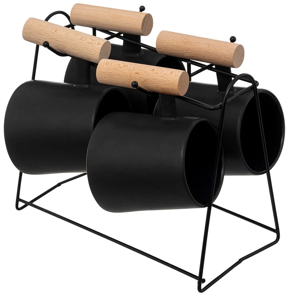 Cani de cafea negre TRIBECART pe suport, 4 bucati, 220 ml