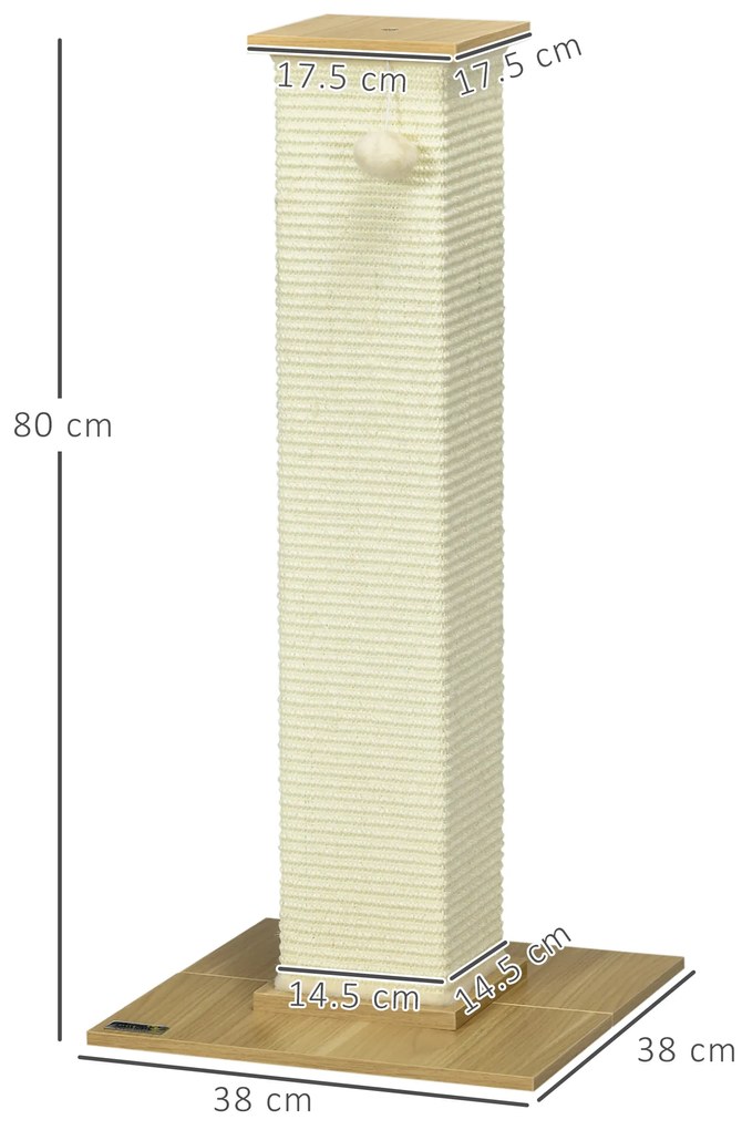 PawHut Kratzbaum cu jucării, 38 cm x 38 cm x 80 cm, Bej + Natur | Aosom Romania