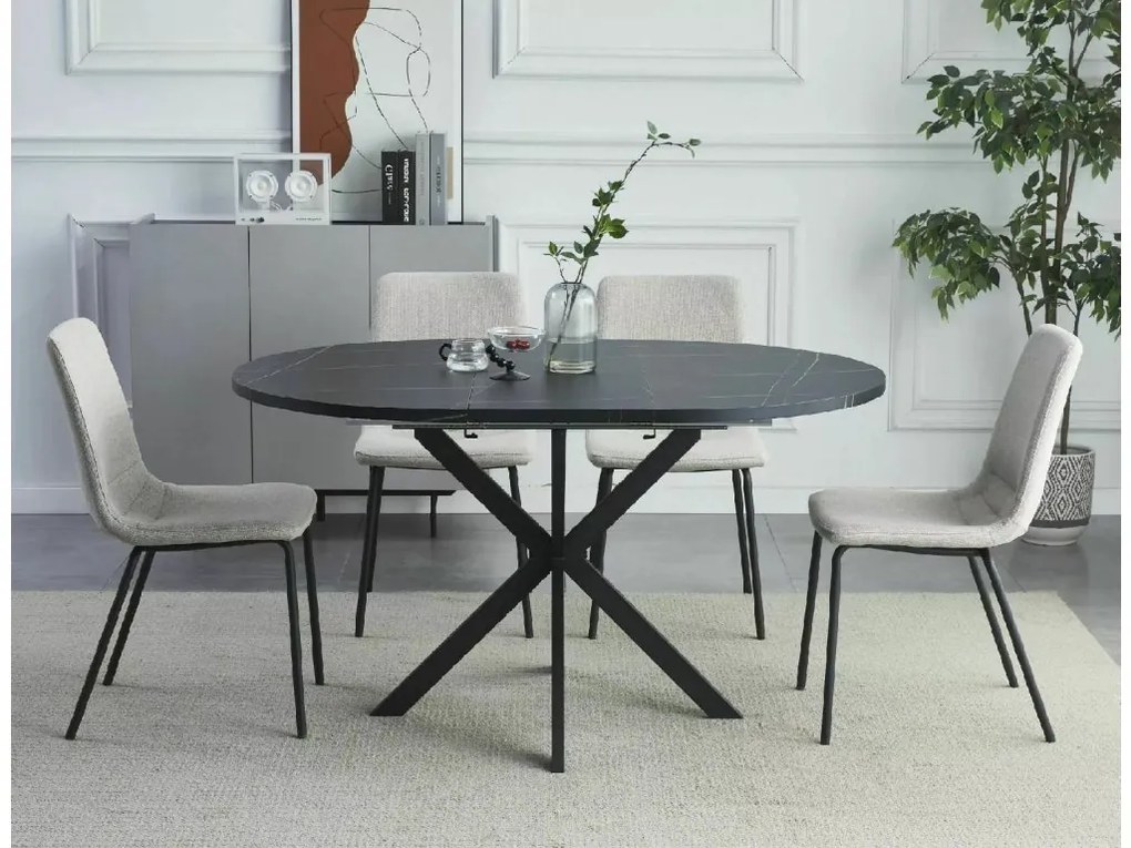 Masa extensibila de dining GASTON 100(135)X100 cm, decor de marmura neagra