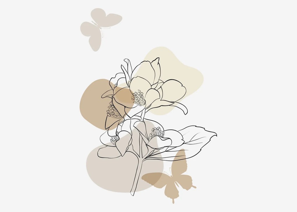 Tablou - Flori bej cu fluture N⁰1 (70x50 cm)