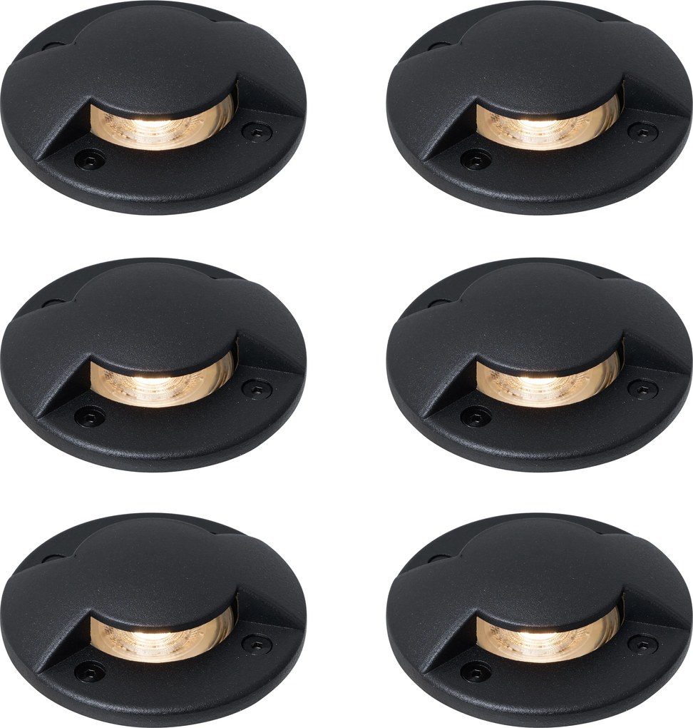 Set de 6 spoturi moderne de sol negre GU10 50mm Efect de lumină dublă IP65 - Cellar