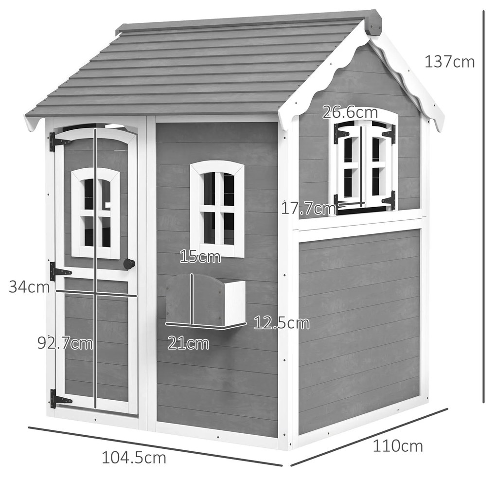 Outsunny Casă de joacă din lemn pentru copii, cu uși și ferestre | Aosom Romania